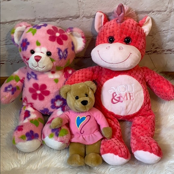 3 GIRLY PLUSH PINK STUFFED ANIMALS - Picture 1 of 12
